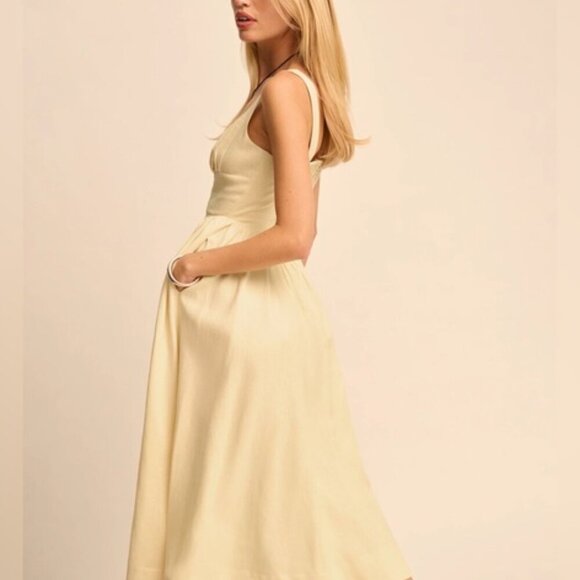 NEW Reformation Balia Linen Midi Dress in Parmesan Light Yellow | US 2 UK 6 - Picture 4 of 16